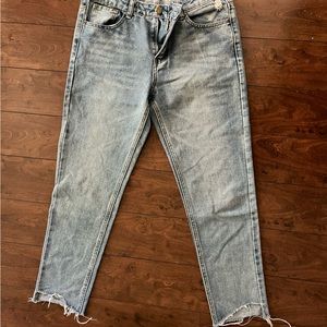Light blue Boohoo jeans with distressed bottom of the legs